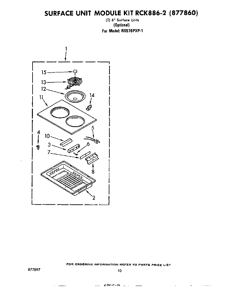 SURFACE UNIT RCK886-2 Diagram and Parts List for RS576PXP1  Whirlpool Range