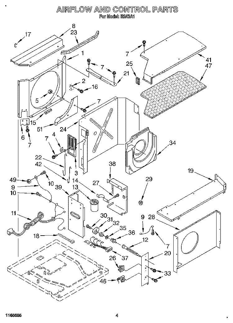 AIRFLOW AND CONTROL Diagram and Parts List for R243A1  Whirlpool Air Conditioner