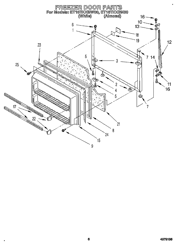 FREEZER DOOR Diagram and Parts List for ET18TKXBN00  Whirlpool Refrigerator