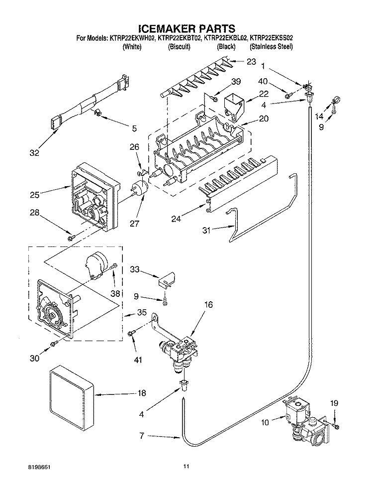 ICEMAKER PARTS Diagram and Parts List for KTRP22EKBT02  KitchenAid Refrigerator