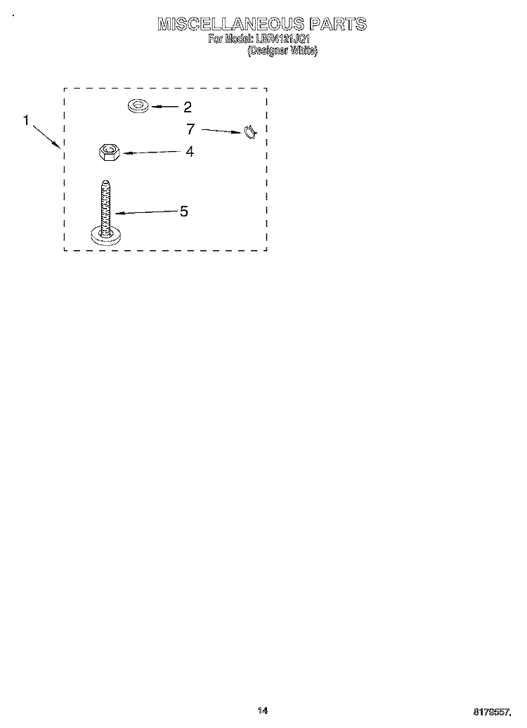 MISCELLANEOUS, OPTIONAL Diagram and Parts List for LBR4121JQ1  Whirlpool Washer