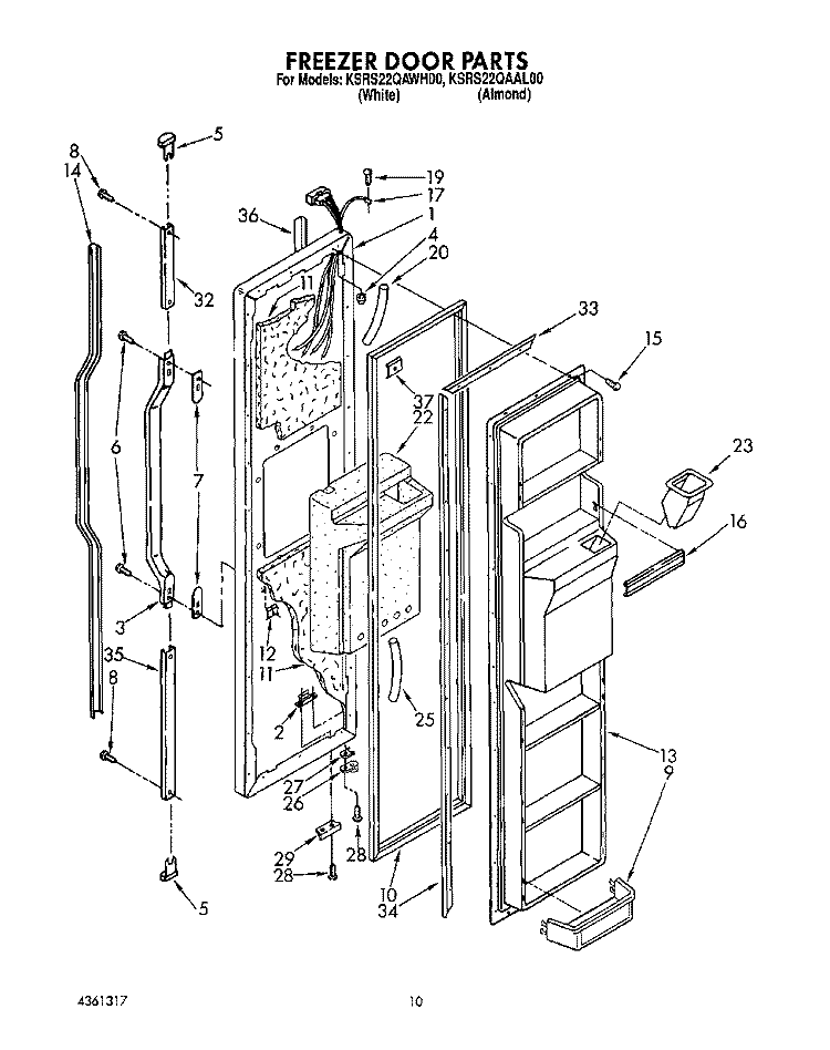FREEZER DOOR Diagram and Parts List for KSRS22QAWH00  KitchenAid Refrigerator