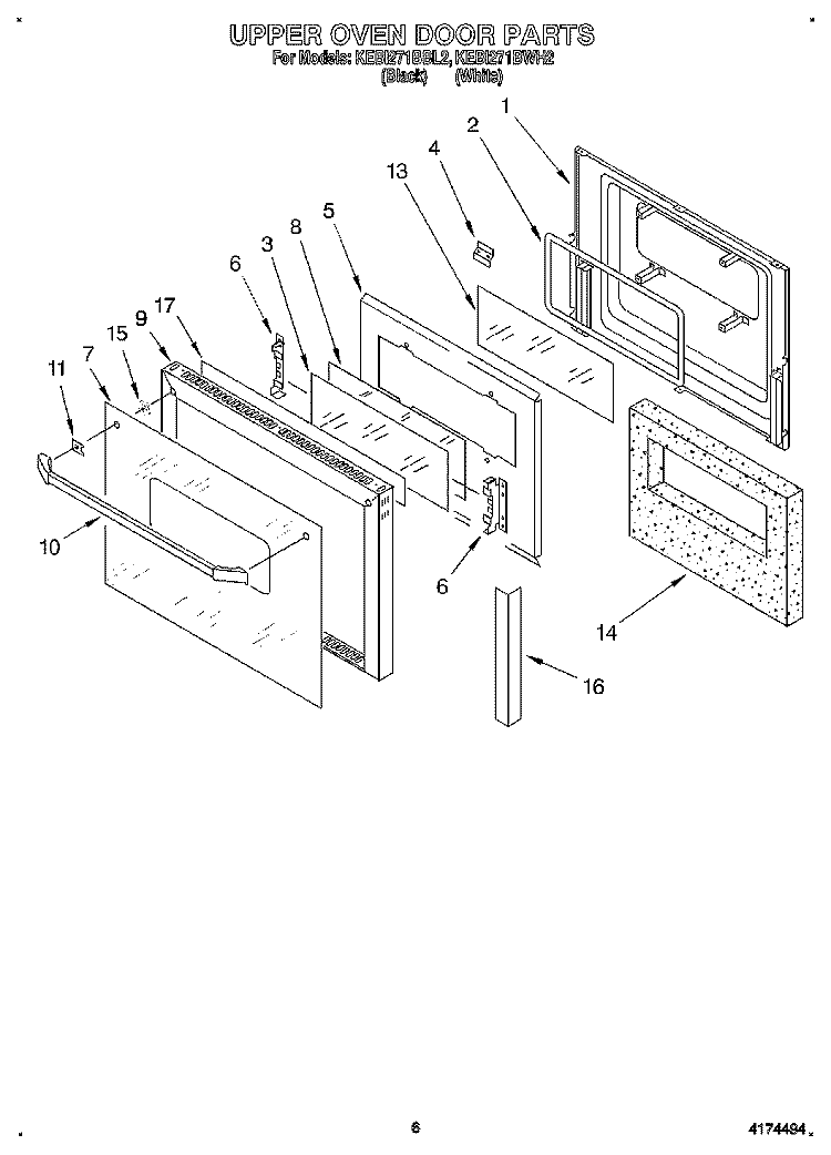 UPPER OVEN DOOR Diagram and Parts List for KEBI271BWH2  KitchenAid Wall Oven