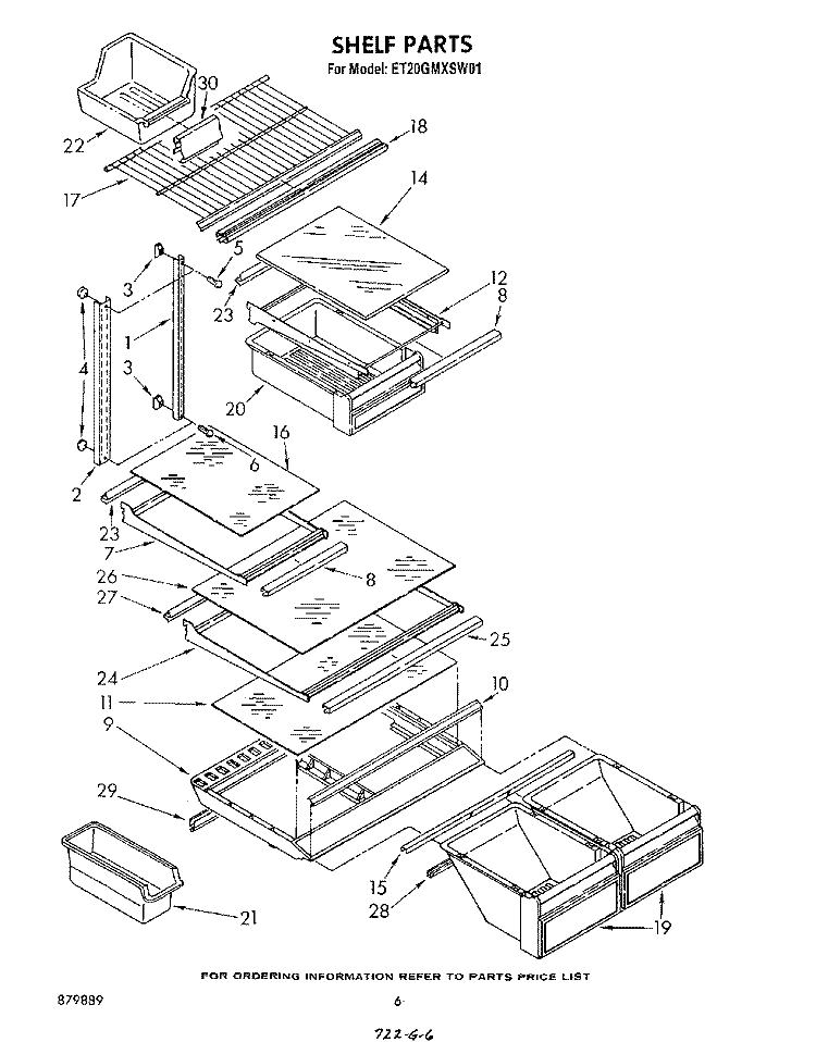 SHELF Diagram and Parts List for ET20GMXSW01  Whirlpool Refrigerator