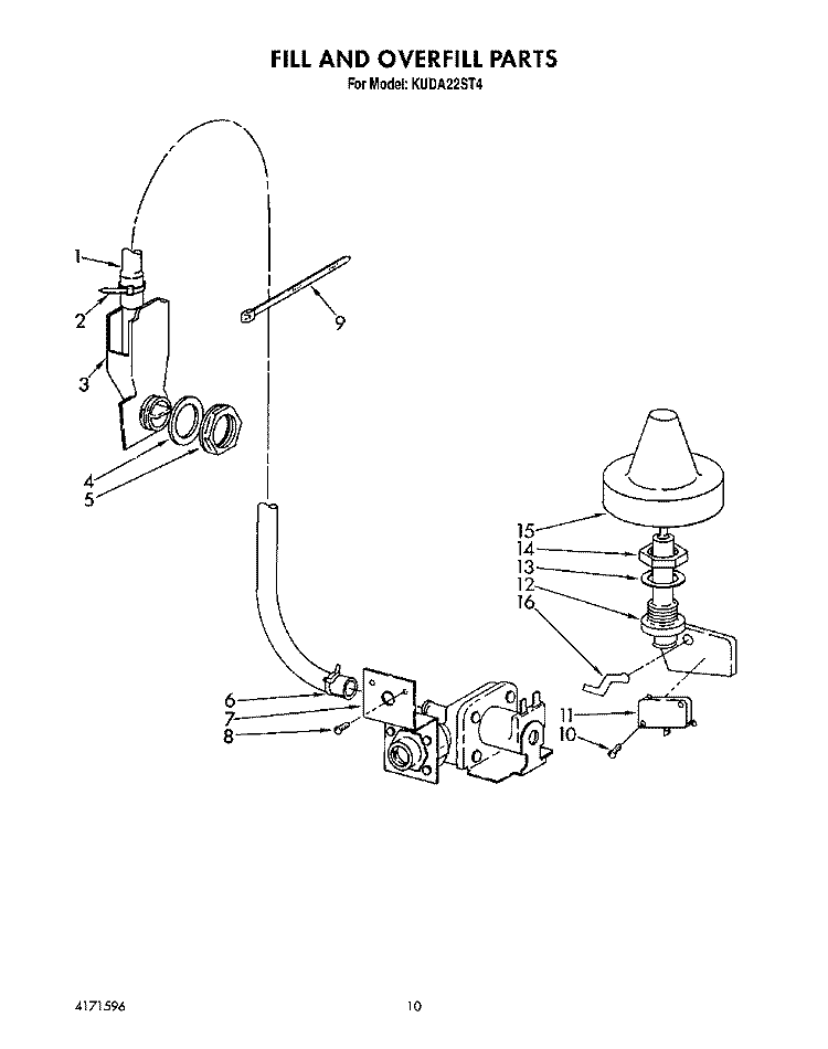 FILL AND OVERFILL Diagram and Parts List for KUDA22ST4  KitchenAid Dishwasher
