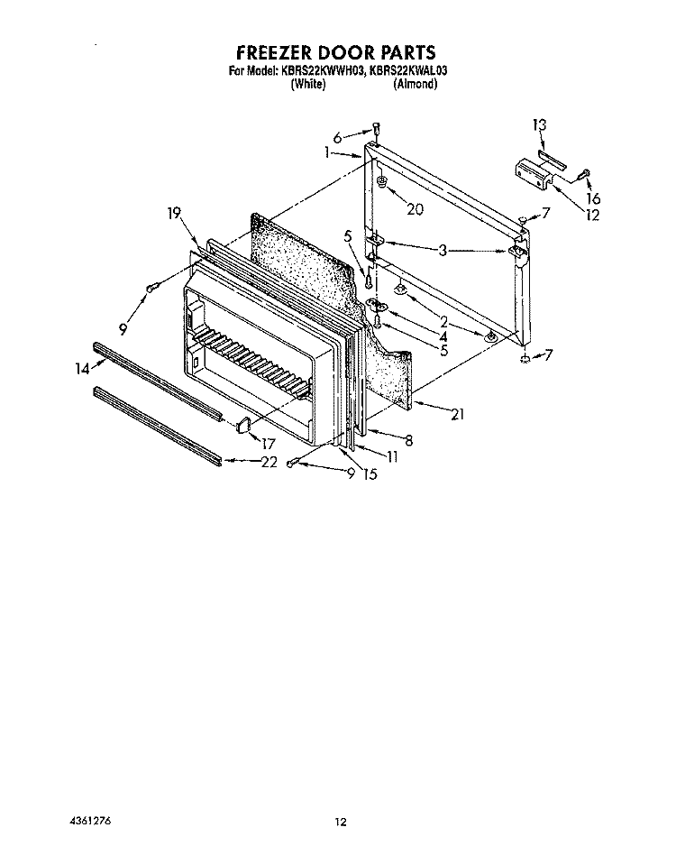 FREEZER DOOR Diagram and Parts List for KBRS22KWAL03  KitchenAid Refrigerator