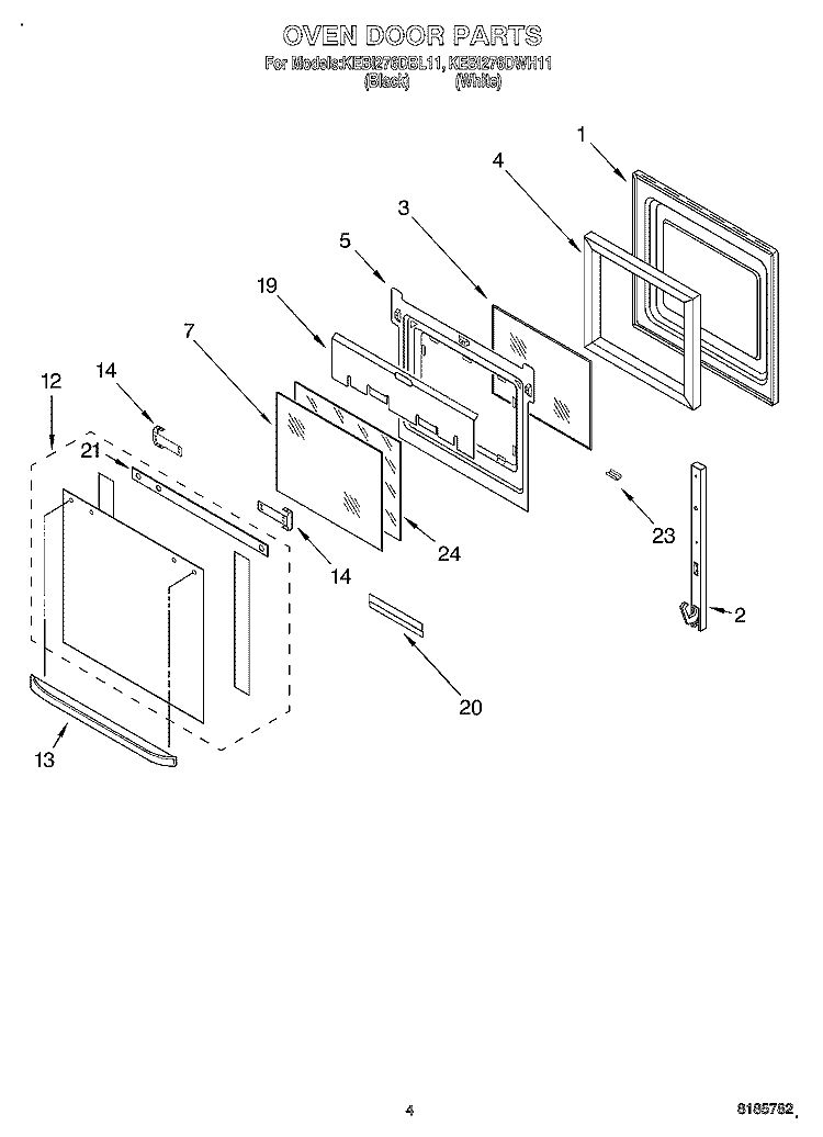 OVEN DOOR Diagram and Parts List for KEBI276DBL11  KitchenAid Wall Oven