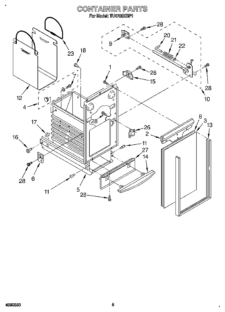 CONTAINER Diagram and Parts List for TU4700XBP1  Whirlpool Trash Compactor