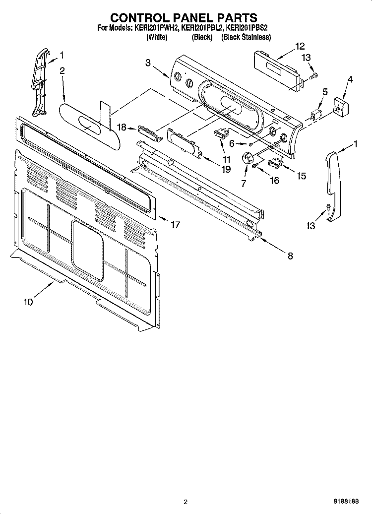 CONTROL PANEL PARTS Diagram and Parts List for KERI201PBL2  KitchenAid Range
