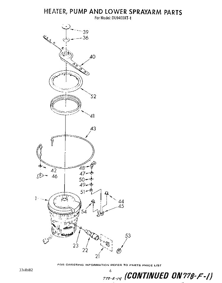 HEATER, PUMP AND LOWER SPRAY ARM Diagram and Parts List for DU9400XT1  Whirlpool Dishwasher