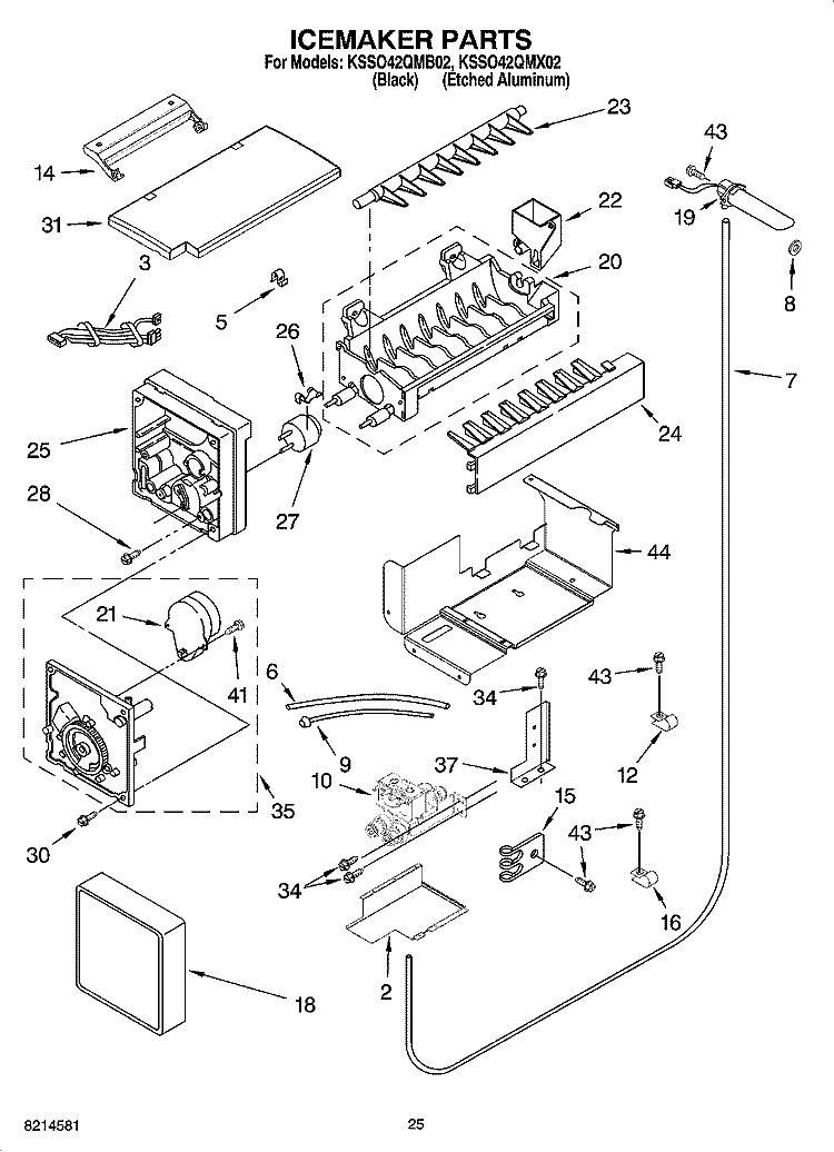 ICEMAKER PARTS Diagram and Parts List for KSSO42QMB02  KitchenAid Refrigerator