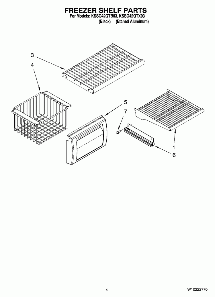 FREEZER SHELF PARTS Diagram and Parts List for KSSO42QTX03  KitchenAid Refrigerator