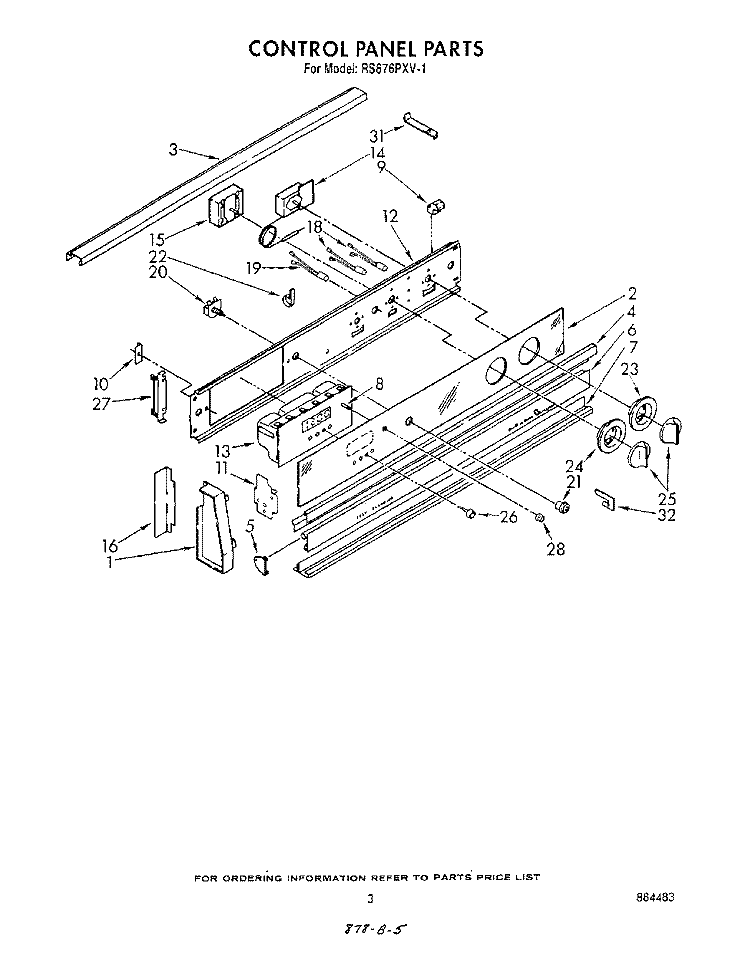 CONTROL PANEL Diagram and Parts List for RS676PXV1  Whirlpool Range
