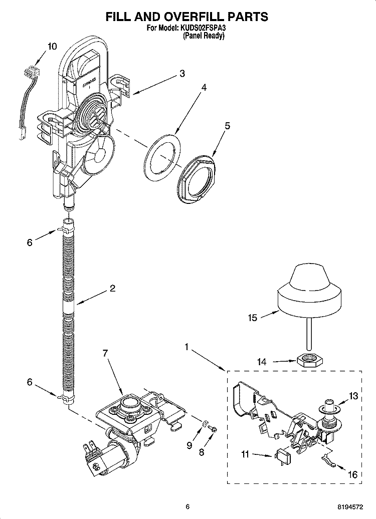 FILL AND OVERFILL PARTS Diagram and Parts List for KUDS02FSPA3  KitchenAid Dishwasher