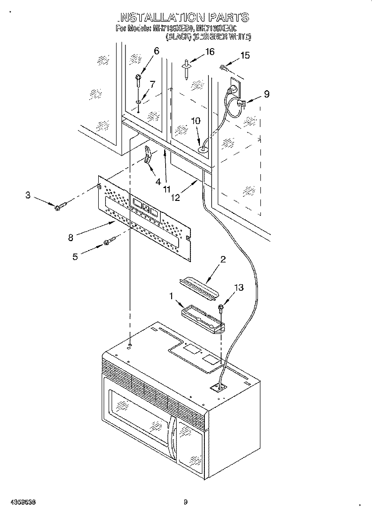 INSTALLATION Diagram and Parts List for MH7135XEB0  Whirlpool Microwave