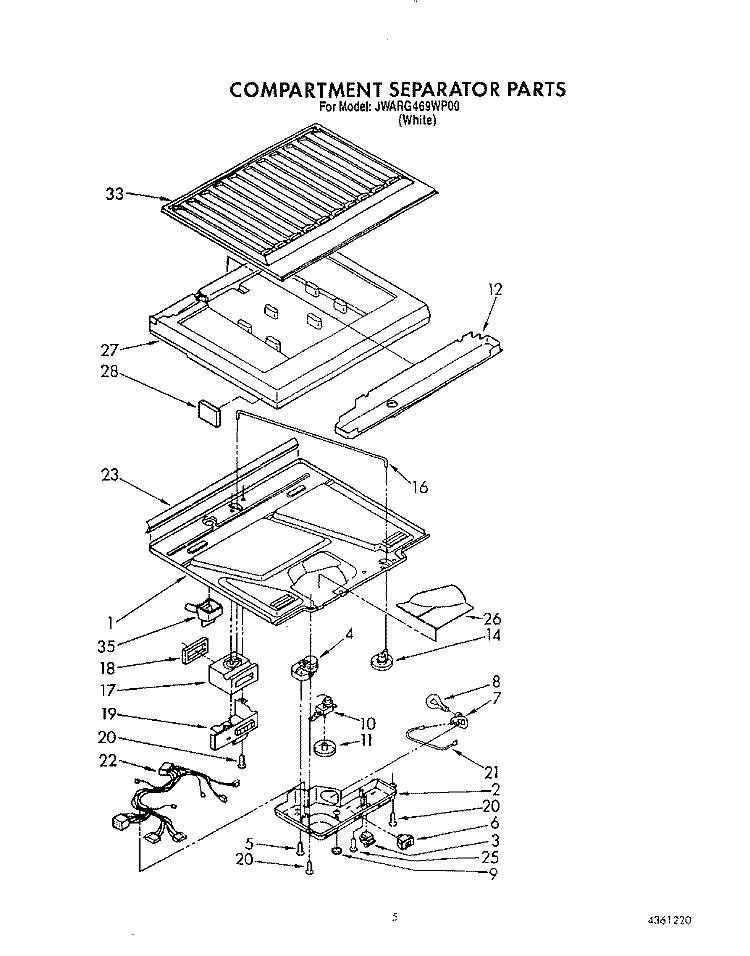 COMPARTMENT SEPARATOR Diagram and Parts List for JWARG469WP00  Whirlpool Refrigerator