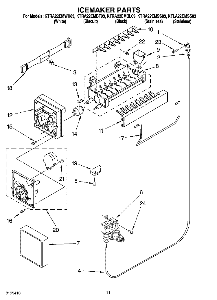 ICEMAKER PARTS Diagram and Parts List for KTLA22EMSS03  Whirlpool Refrigerator
