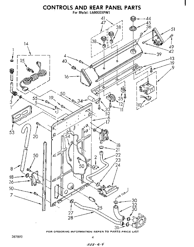 CONTROLS AND REAR PANEL Diagram and Parts List for LA6000XPW1  Whirlpool Washer
