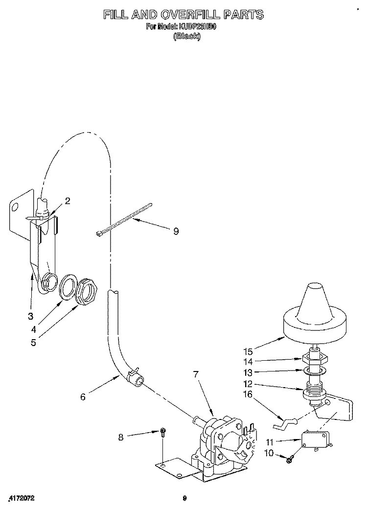 FILL AND OVERFILL Diagram and Parts List for KUDP23HB0  KitchenAid Dishwasher