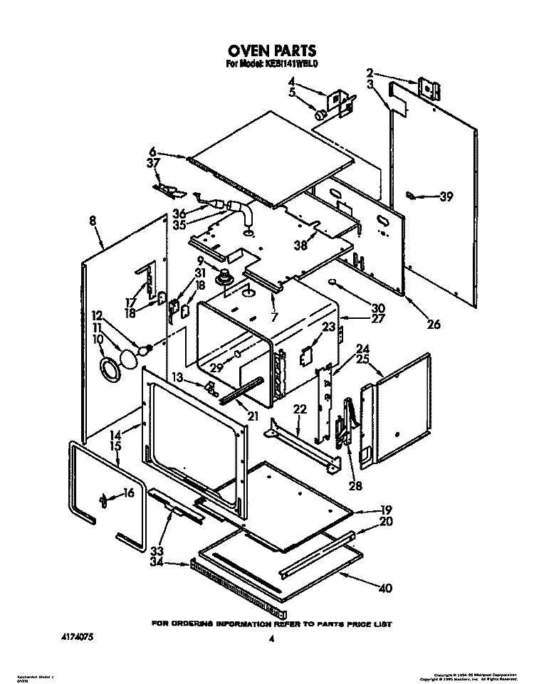 OVEN Diagram and Parts List for KEBI141WBL0  KitchenAid Wall Oven