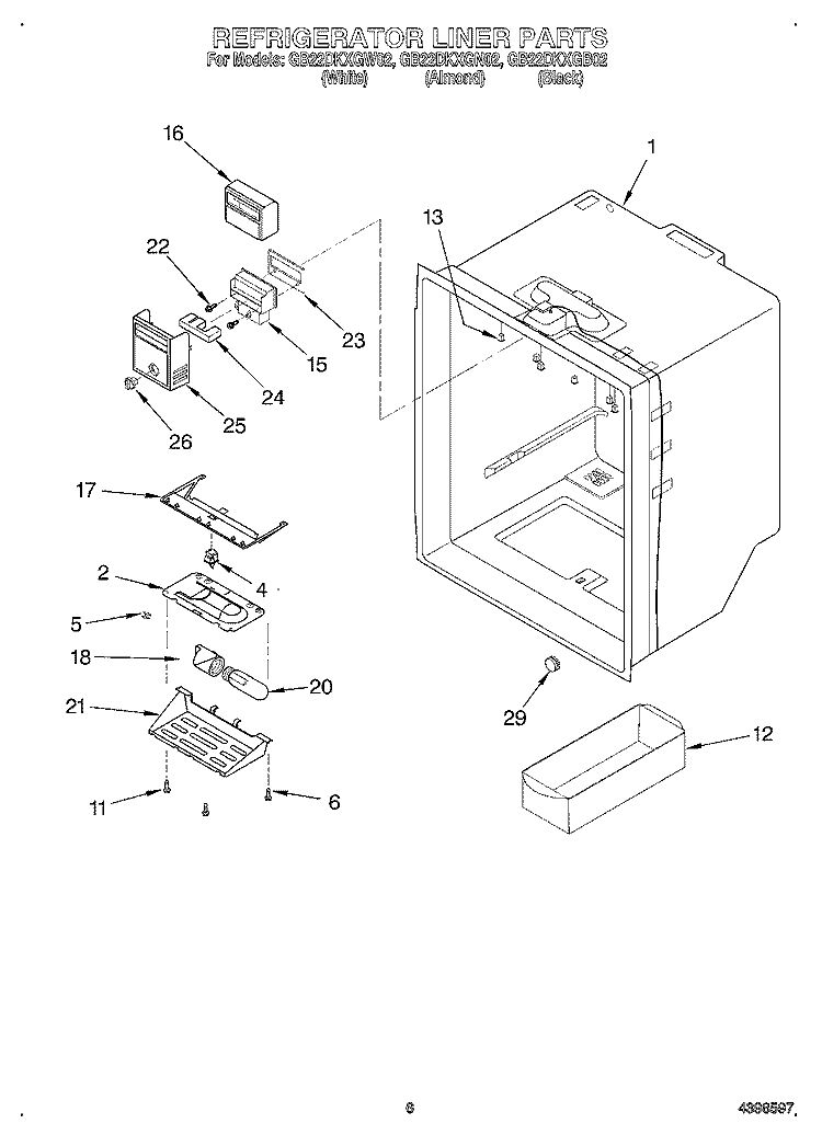 REFRIGERATOR LINER Diagram and Parts List for GB22DKXGB02  Whirlpool Refrigerator