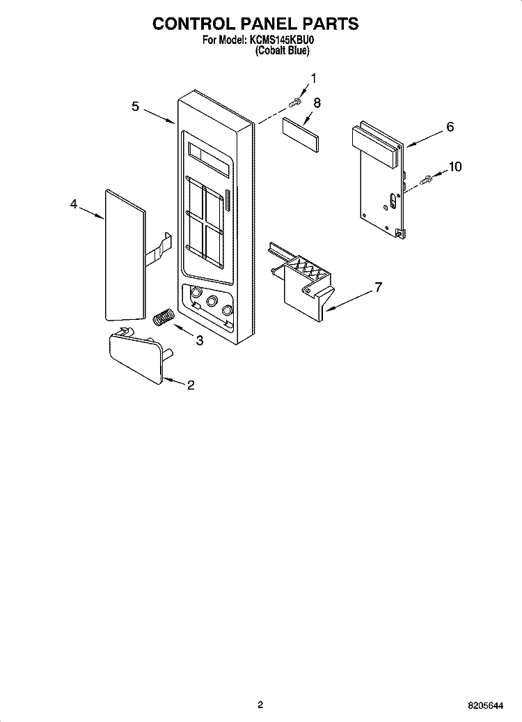 CONTROL PANEL PARTS Diagram and Parts List for KCMS145KBU0  KitchenAid Microwave