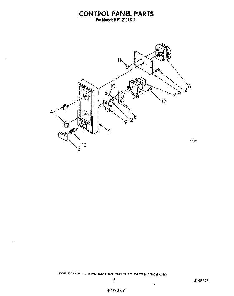 CONTROL PANEL Diagram and Parts List for MW1200XS0  Whirlpool Microwave