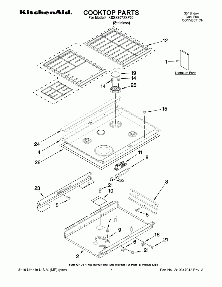 COOKTOP PARTS Diagram and Parts List for KDSS907XSP00  KitchenAid Range