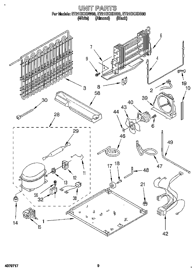 UNIT Diagram and Parts List for ET21DKXDW00  Whirlpool Refrigerator