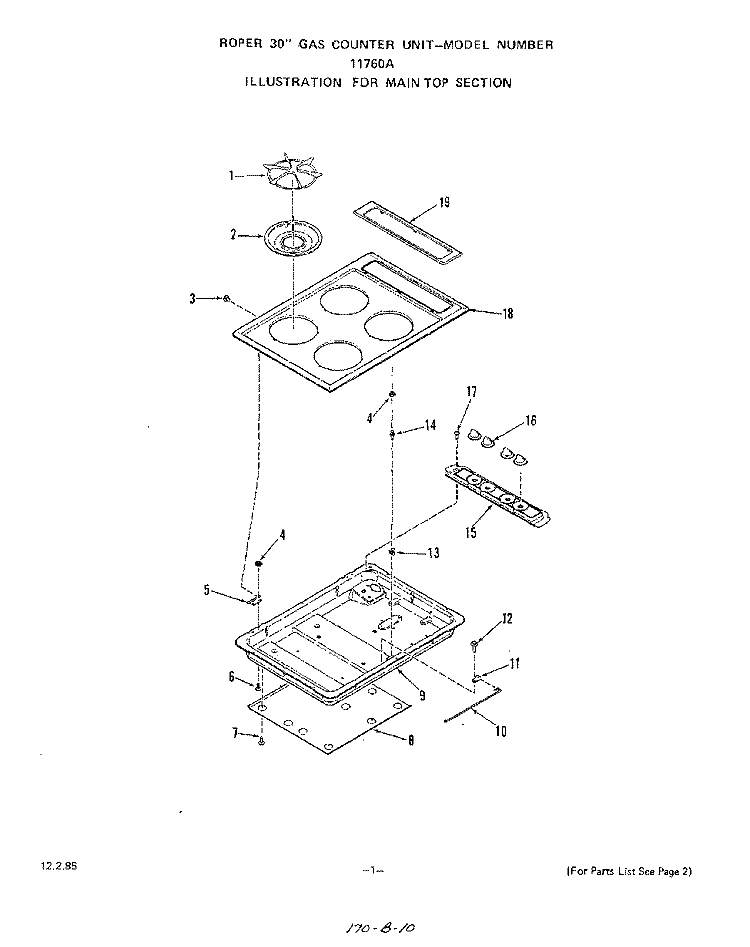 SECTION Diagram and Parts List for 1176W0A  Roper Cooktop
