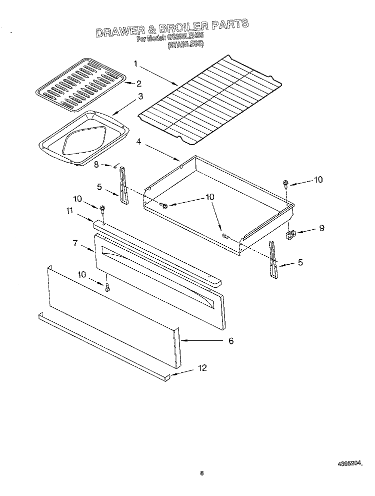 DRAWER AND BROILER, OPTIONAL Diagram and Parts List for GS395LEHS5  Whirlpool Range
