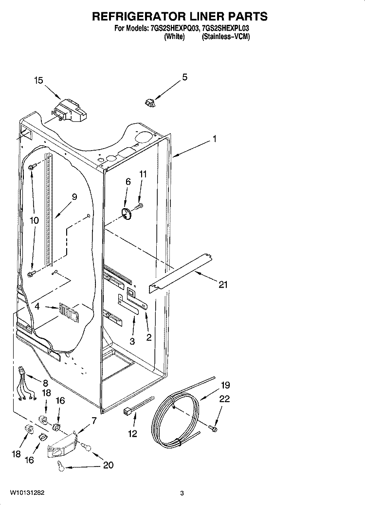 REFRIGERATOR LINER PARTS Diagram and Parts List for 7GS2SHEXPL03  Whirlpool Refrigerator