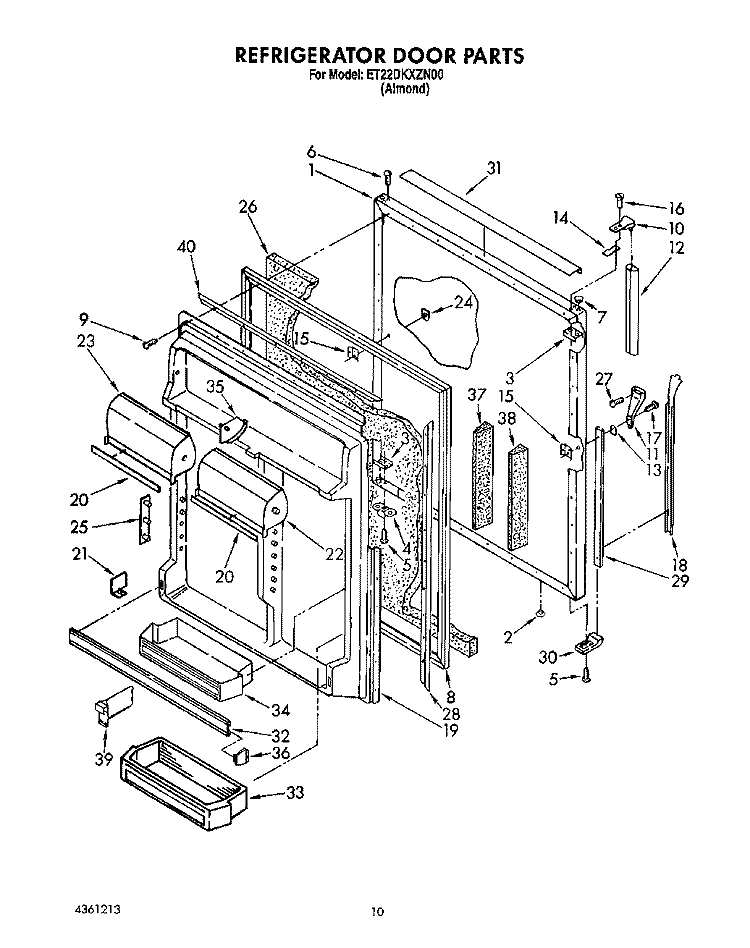 REFRIGERATOR DOOR Diagram and Parts List for ET22DKXZN00  Whirlpool Refrigerator
