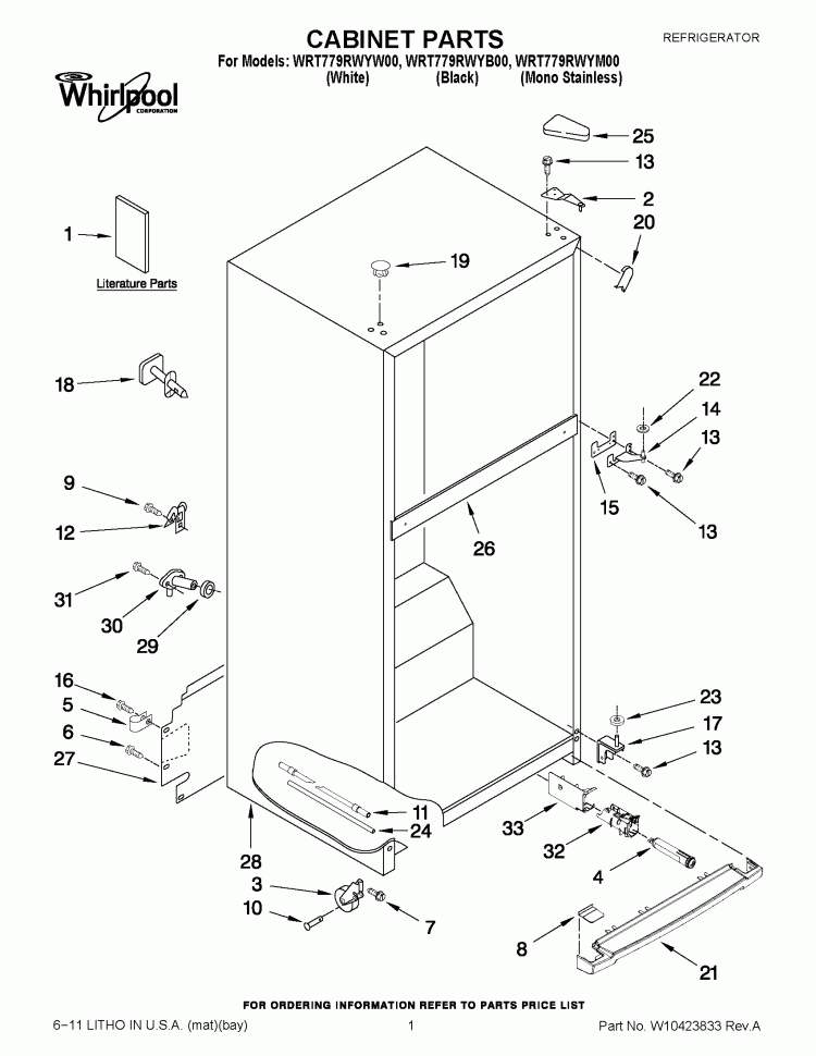 CABINET PARTS Diagram and Parts List for WRT779RWYM00  Whirlpool Refrigerator
