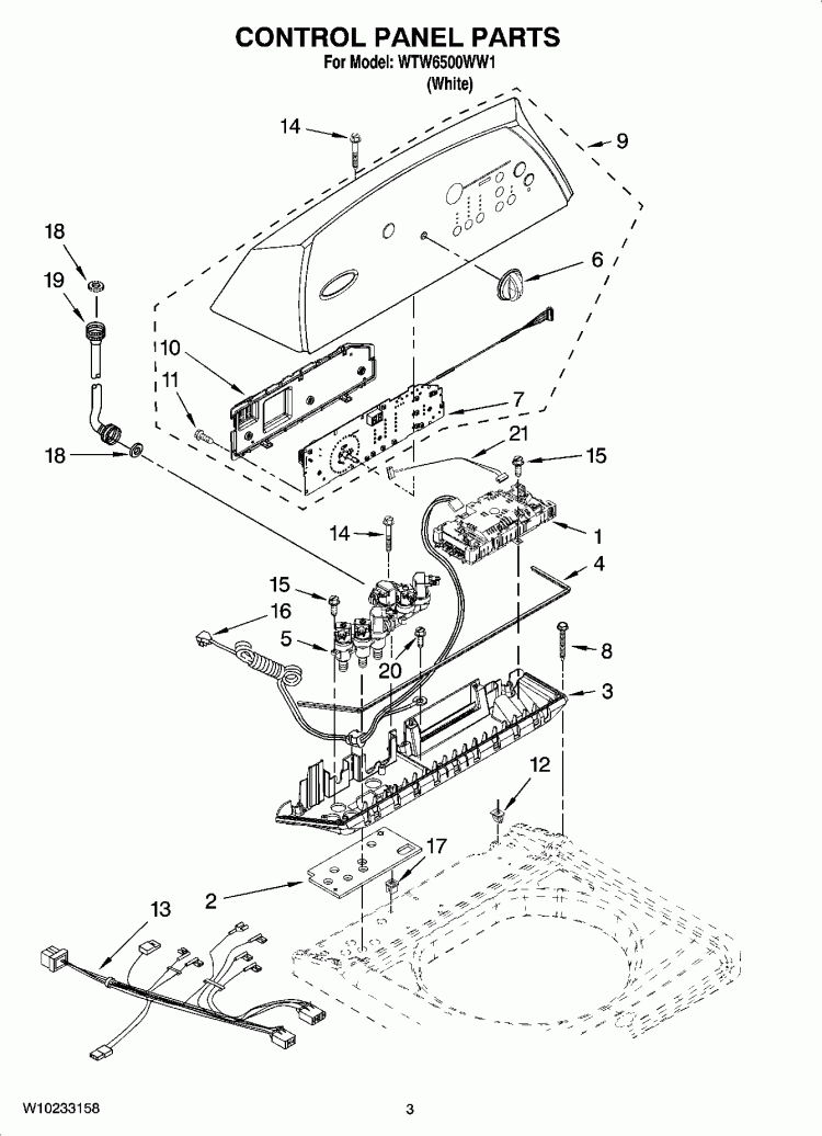 CONTROL PANEL PARTS Diagram and Parts List for WTW6500WW1  Whirlpool Washer