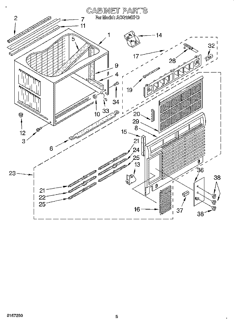 CABINET Diagram and Parts List for ACQ184XH0  Whirlpool Air Conditioner