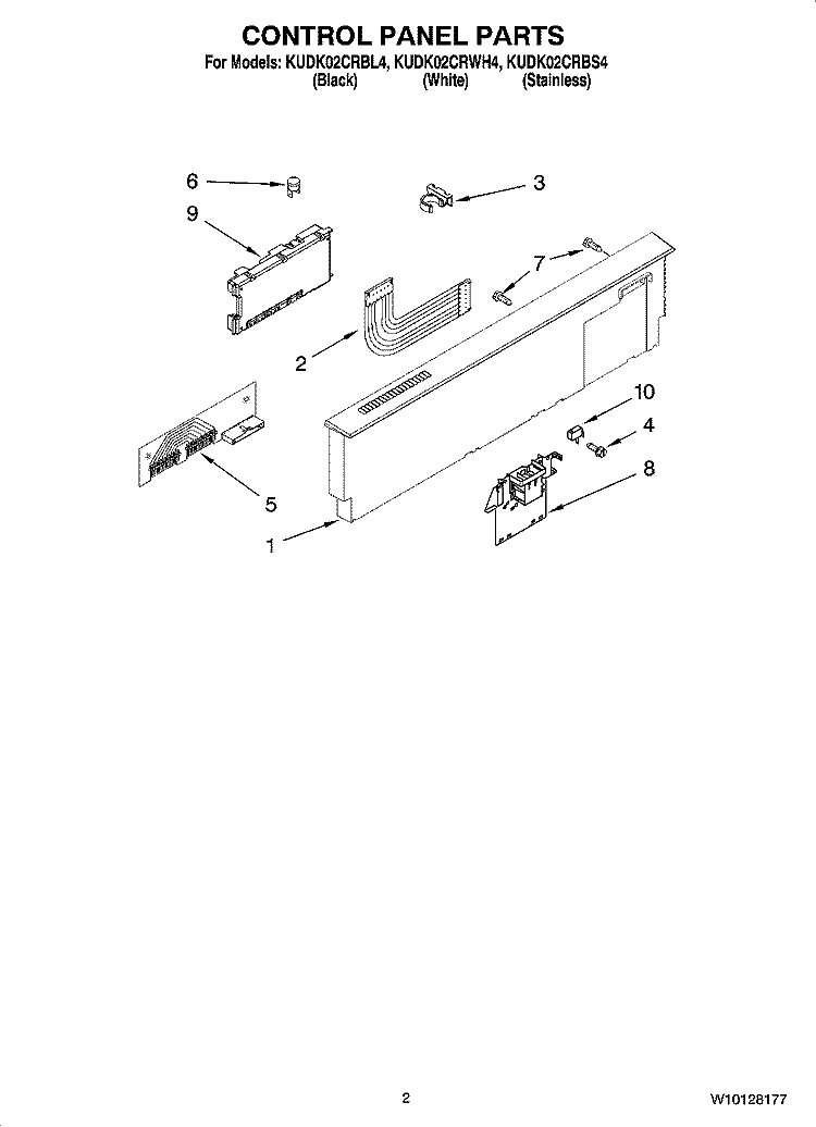CONTROL PANEL PARTS Diagram and Parts List for KUDK02CRBL4  KitchenAid Dishwasher