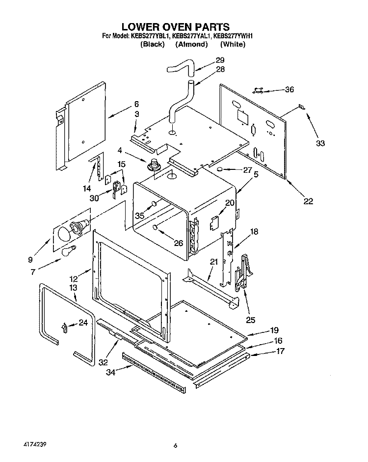 LOWER OVEN Diagram and Parts List for KEBS277YWH1  KitchenAid Wall Oven
