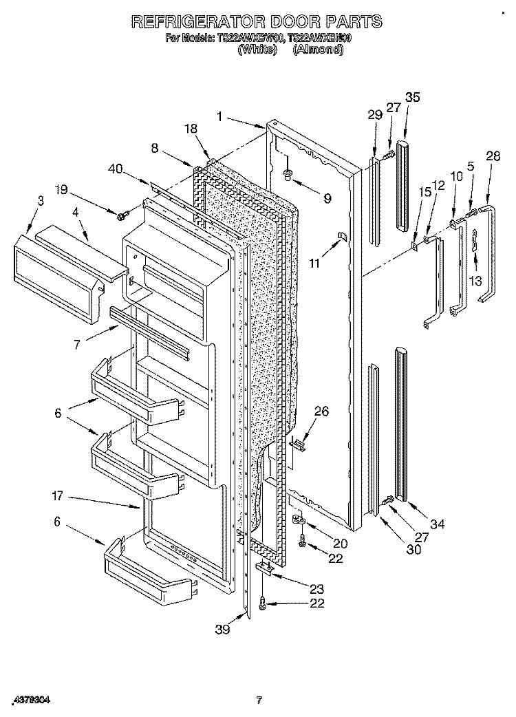 REFRIGERATOR DOOR Diagram and Parts List for TS22AWXBN00  Whirlpool Refrigerator