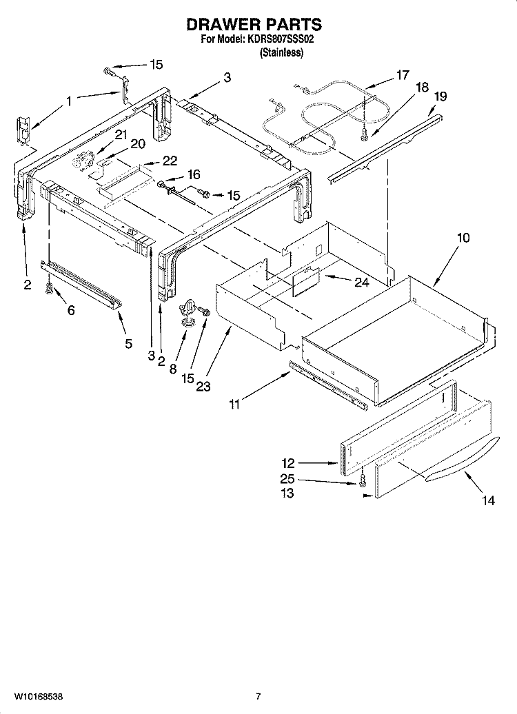 DRAWER PARTS Diagram and Parts List for KDRS807SSS02  KitchenAid Range