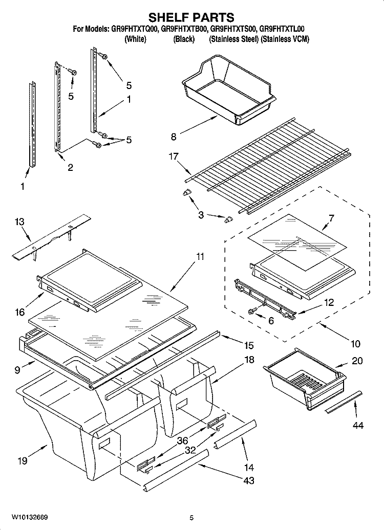 SHELF PARTS Diagram and Parts List for GR9FHTXTL00  Whirlpool Refrigerator