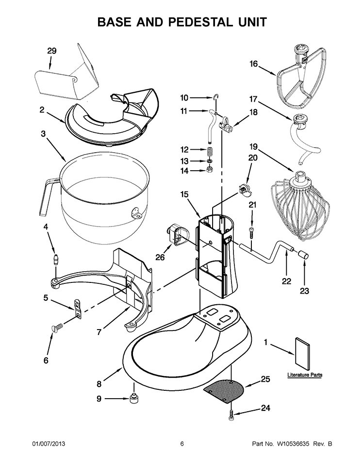 BASE AND PEDESTAL UNIT Diagram and Parts List for 9KSM7990WH0  KitchenAid Mixer