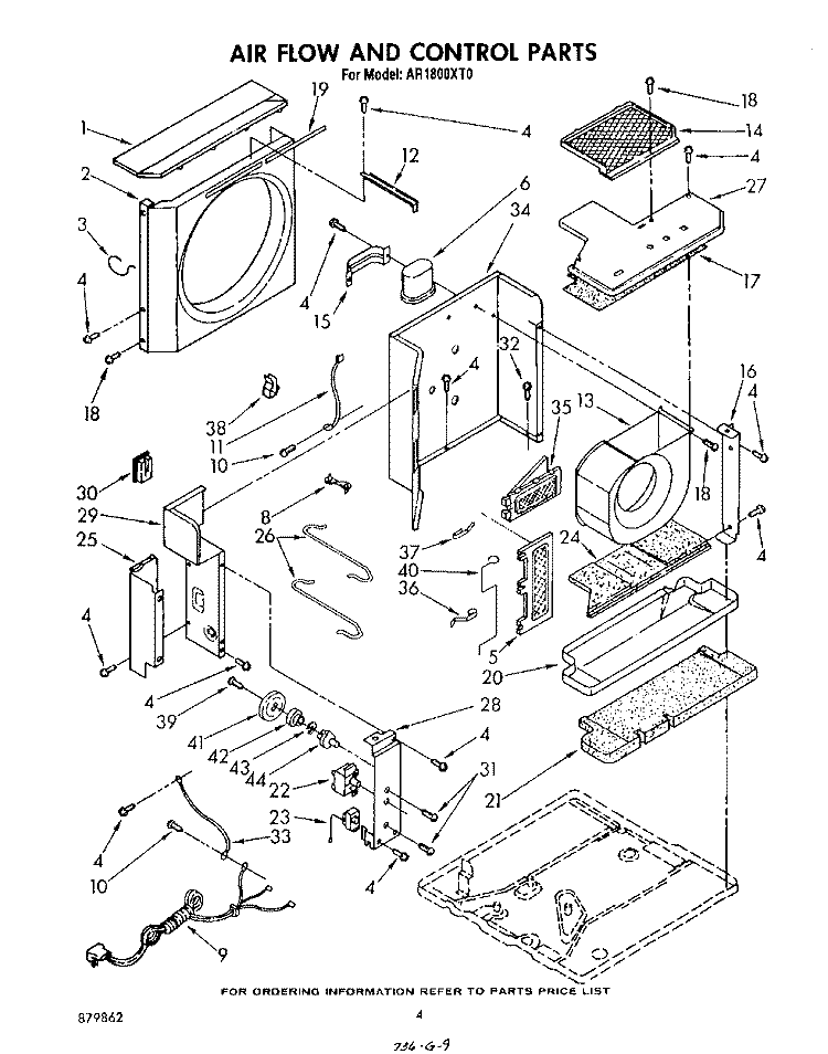 AIR FLOW AND CONTROL Diagram and Parts List for AR1800XT0  Whirlpool Air Conditioner