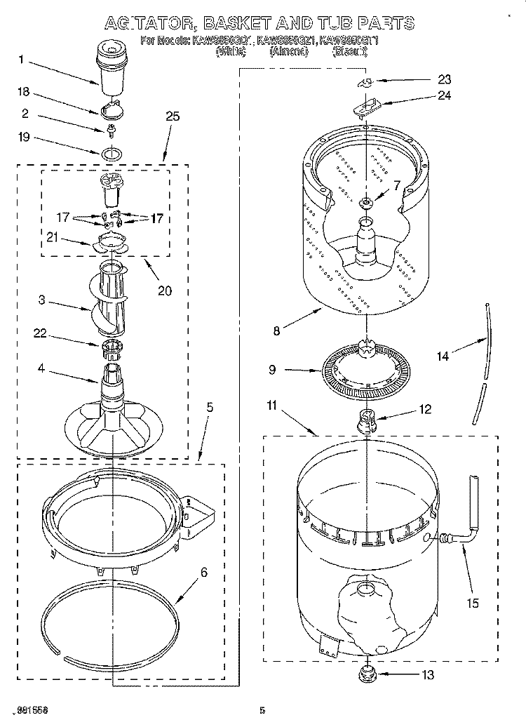 AGITATOR, BASKET AND TUB Diagram and Parts List for KAWS850GQ1  KitchenAid Washer