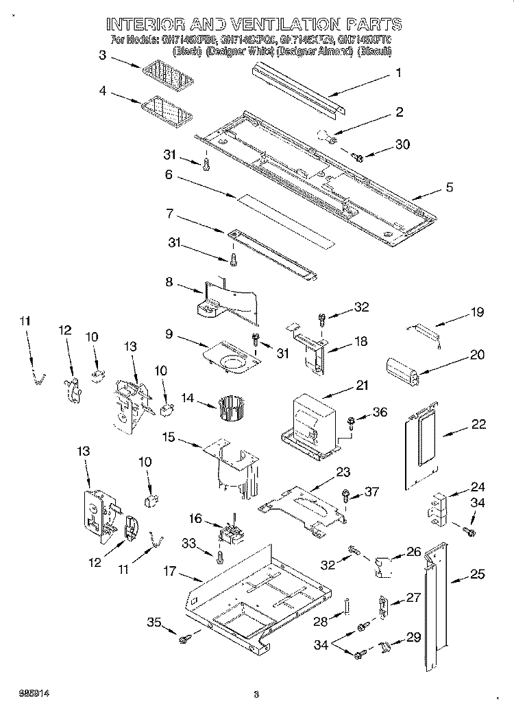 INTERIOR AND VENTILATION Diagram and Parts List for GH7145XFB0  Whirlpool Microwave