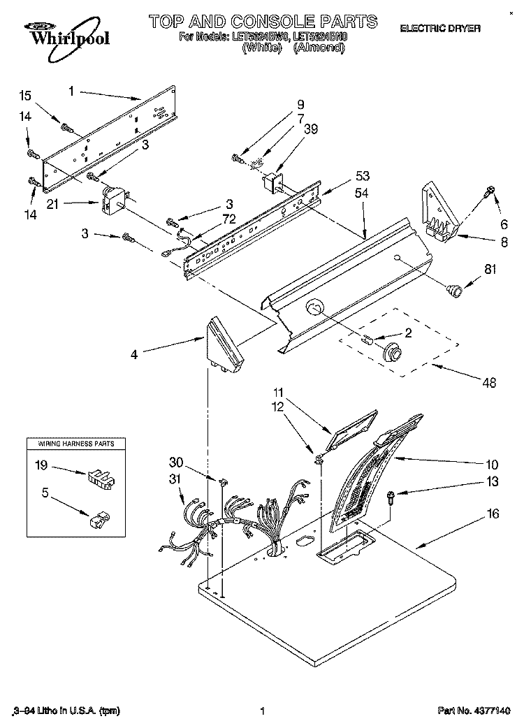 SECTION Diagram and Parts List for LET5624BW0  Whirlpool Dryer