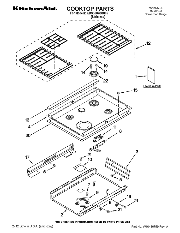 COOKTOP PARTS Diagram and Parts List for KDSS907SSS05  KitchenAid Range