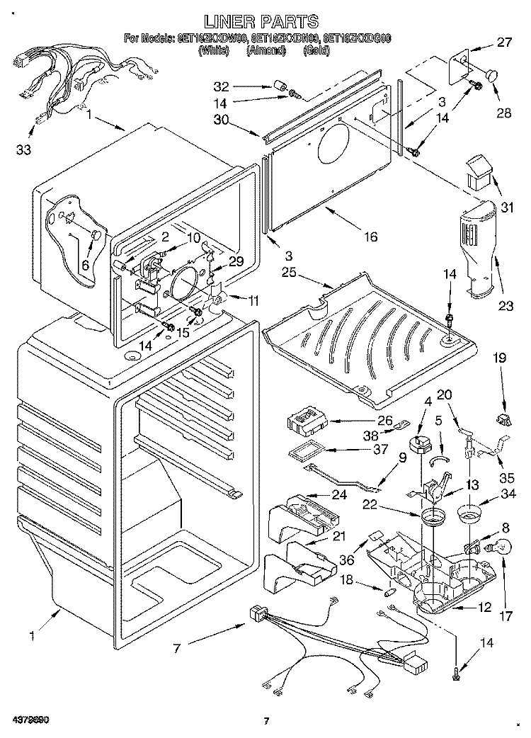 LINER Diagram and Parts List for 8ET18ZKXDW00  Whirlpool Refrigerator