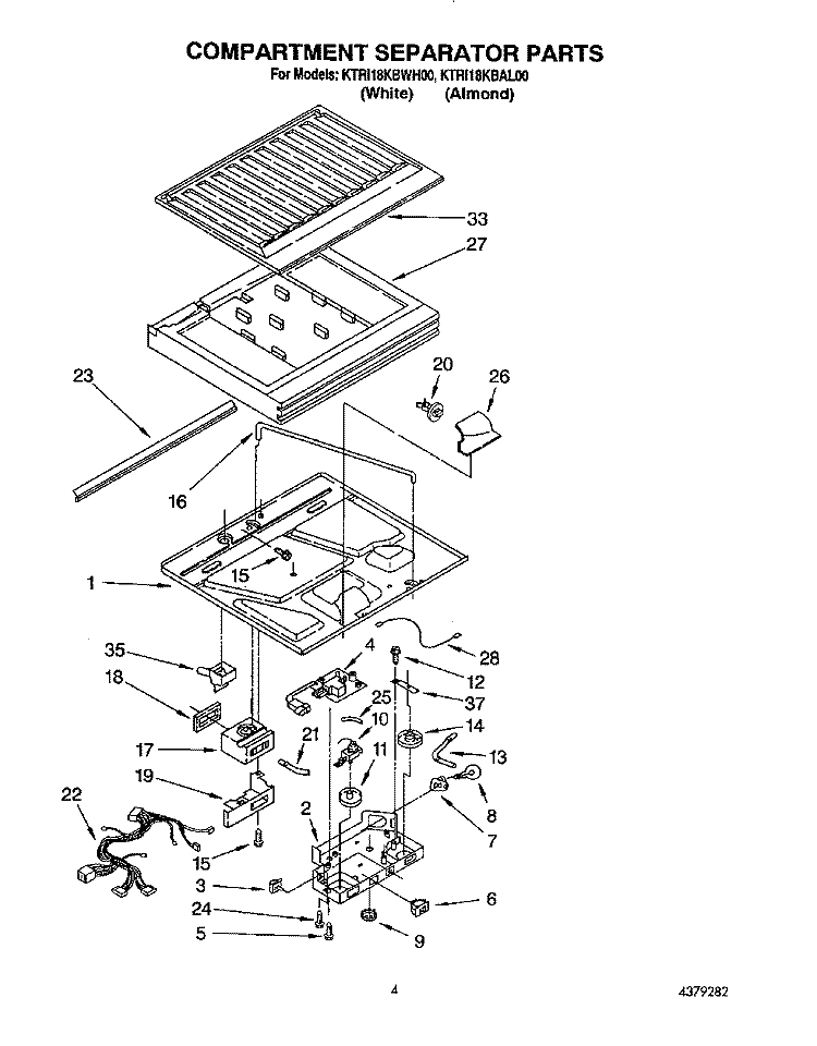 COMPARTMENT SEPARATOR Diagram and Parts List for KTRI18KBWH00  Whirlpool Refrigerator