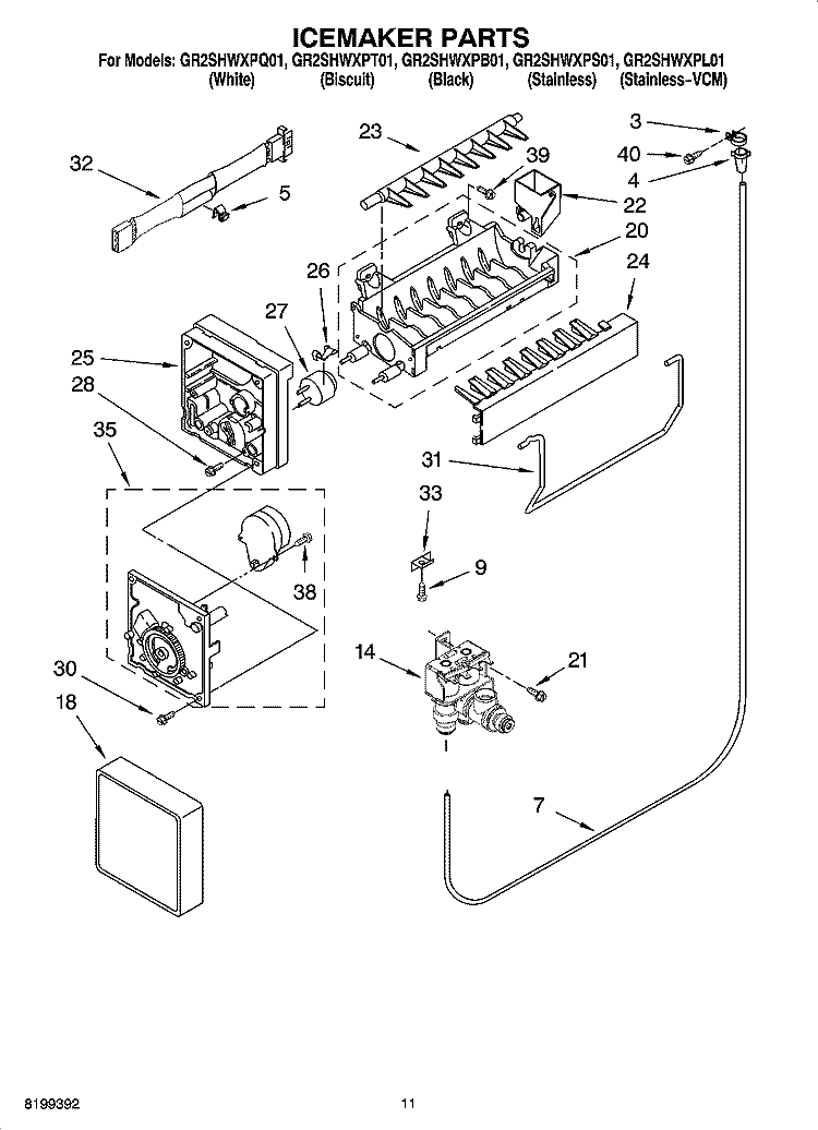 ICEMAKER PARTS Diagram and Parts List for GR2SHWXPL01  Whirlpool Refrigerator